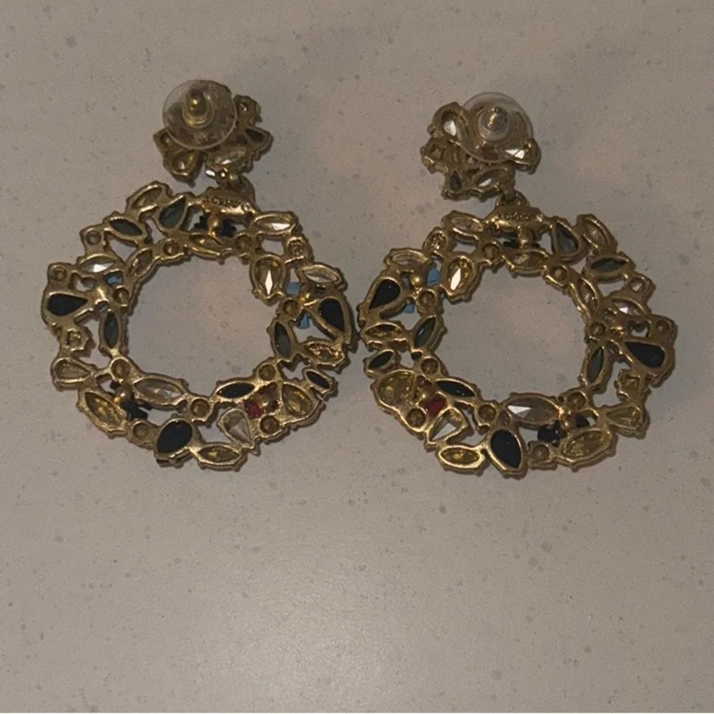J. Crew Multicolor Flower Crystal Hoop Earrings - Picture 2 of 3
